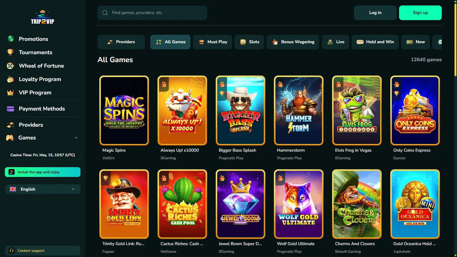 Trip2vip Casino welcome promotions on desktop